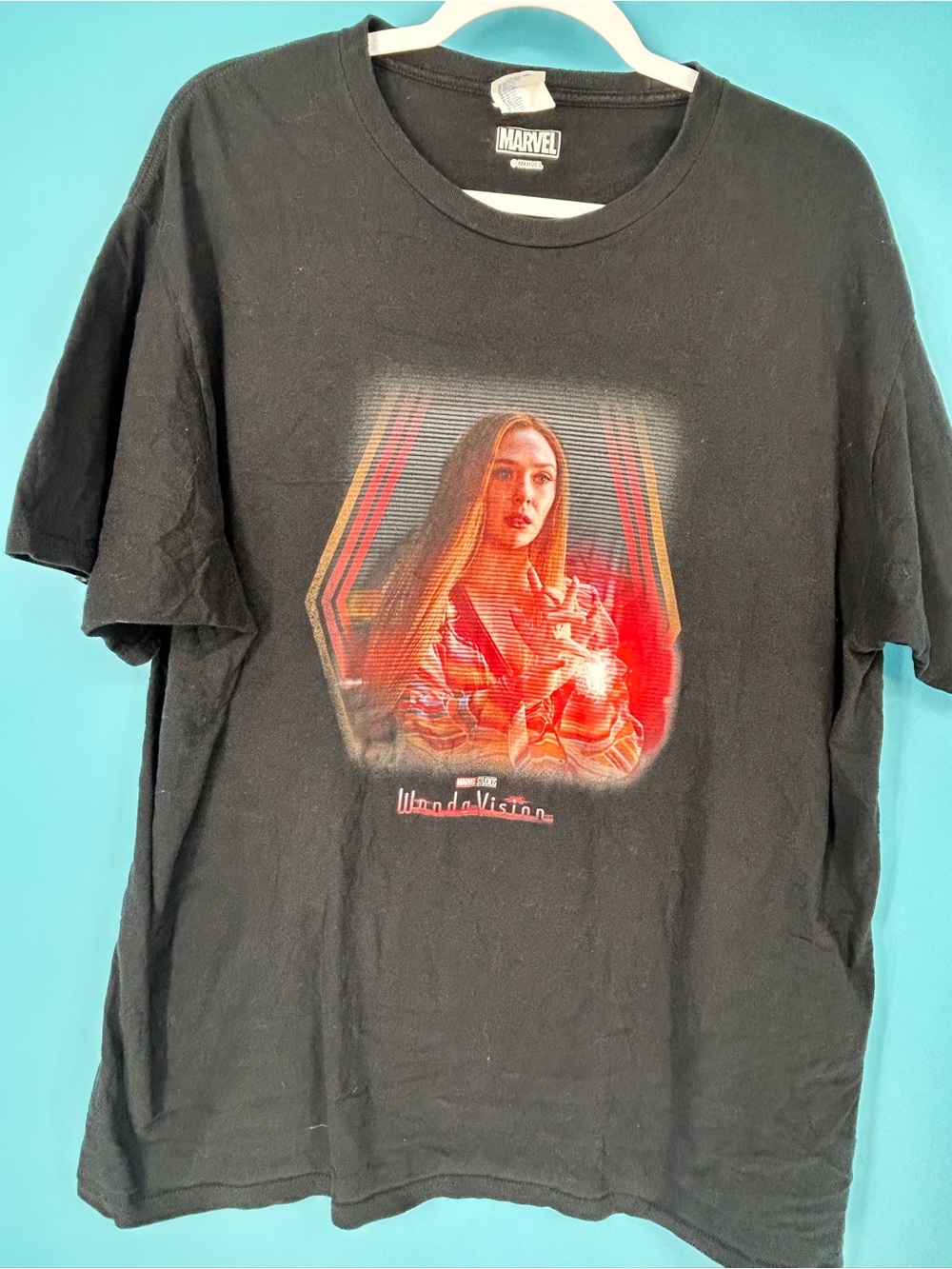 Marvel Black Graphic Tee with Scarlet and Orange Print some fading